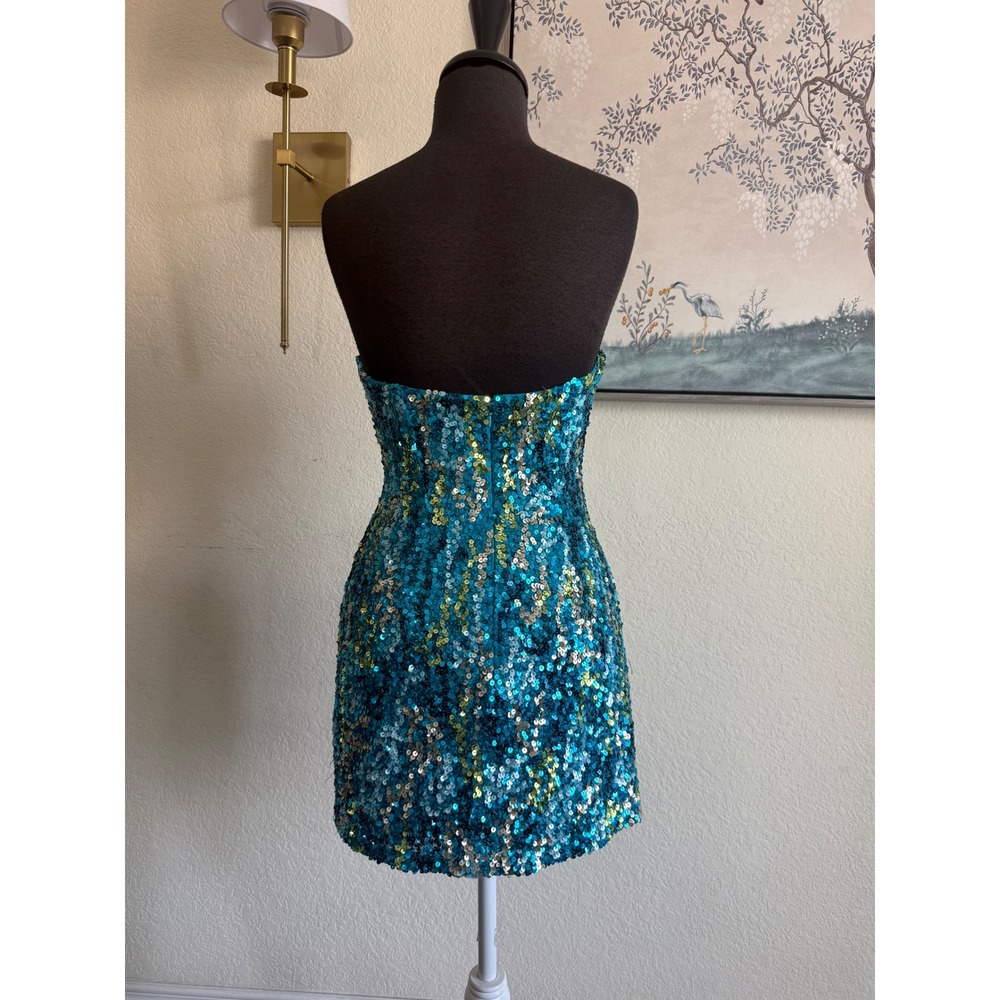 Scala Teal and Gold Sequin Strapless Mini Dress - Picture 9 of 10